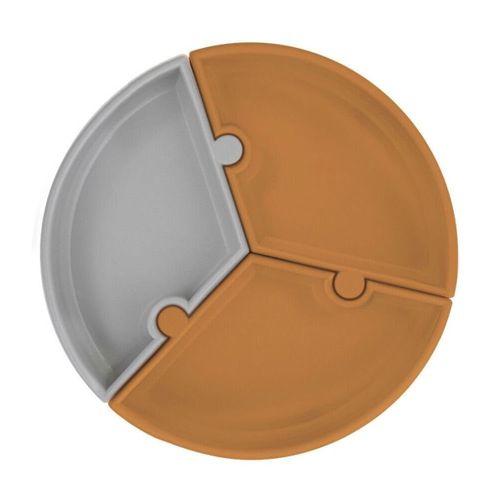 OiOi OiOi Puzzle Vakum Tabanlı Silikon Tabak Woody Brown / Powder Grey