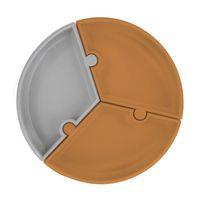 OiOi OiOi Puzzle Vakum Tabanlı Silikon Tabak Woody Brown / Powder Grey
