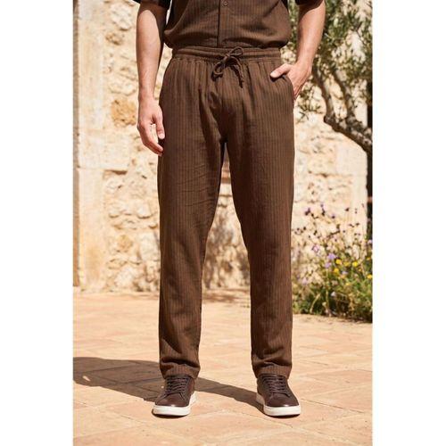 Calvert Tensel Pamuk Kumaş Çizgili Relaxed Fit Erkek Pantolon - Kahve