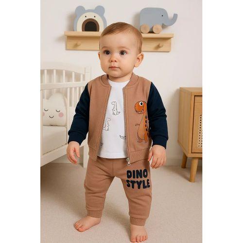 Dinazor Desenli Hırkalı 3'lü Erkek Bebek Takım