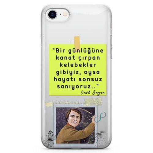 Apple iPhone 8 Kılıf Caps Carl Sagan Arka Kapak Koruma Desenli Full Koruyucu