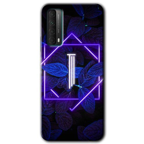 Huawei P Smart 2021 Kılıf Baskılı Kapak - Dark Neon Yaprak I Harfi +Tam Kaplayan Mat Seramik