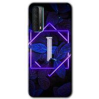 Huawei P Smart 2021 Kılıf Baskılı Kapak - Dark Neon Yaprak I Harfi +Tam Kaplayan Mat Seramik