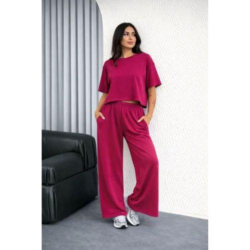 Osy Modal Yumuşak Dokulu Şalaş Oversize İkili Takım Bol Paça Pantolonlu Rahat Günlük Takım - Fuşya