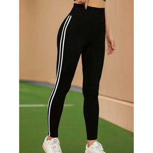 Kadın Yüksek Bel Yanları şerit Detaylı Uzun Sporcu Tayt