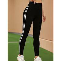 Kadın Yüksek Bel Yanları şerit Detaylı Uzun Sporcu Tayt