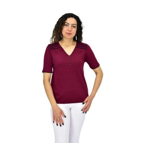 Kadın Yarım Kol V Yaka Taşlı Triko Tişöt 12857 BGL-ST04656