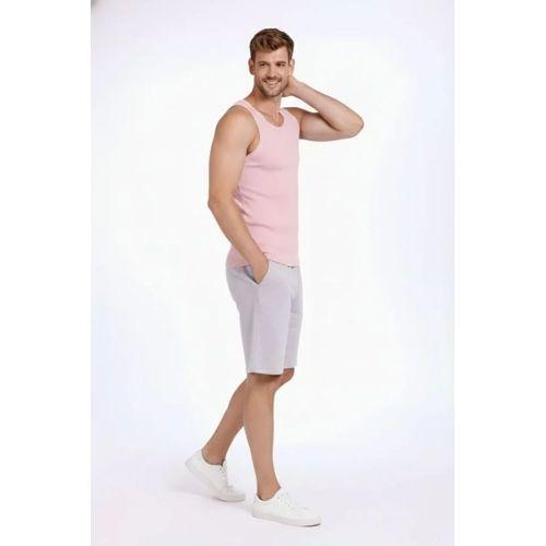 Erkek Fitilli Atlet Sıfır Yaka Slim Fit Arka Baskılı Spor Atlet - Pembe