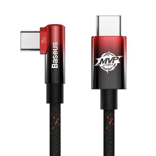 Baseus MVP 2 Elbow 100W Type-C to Type-C Ultra Hızlı Şarj ve Data Kablosu Siyah Kırmızı 2m