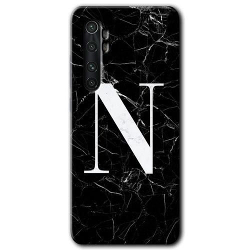 MRCİLETİSİM Xiaomi Mi Note 10 Lite Kılıf HD Desen Baskı Arka Kapak+Temperli Cam-Siyah Mermer Desenli N Harfi