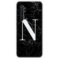 MRCİLETİSİM Xiaomi Mi Note 10 Lite Kılıf HD Desen Baskı Arka Kapak+Temperli Cam-Siyah Mermer Desenli N Harfi
