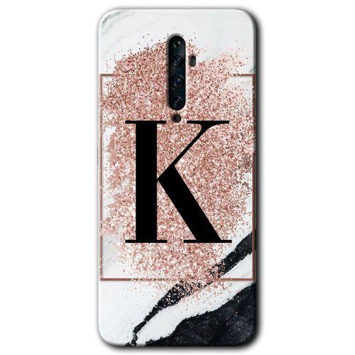 BeRa Aksesuar Oppo Reno 2z Kılıf Baskılı Kapak - Pembe Mermer Desenli K Harfi +Tam Kaplayan Mat Seramik