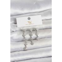 Pirinç Gümüş Renk Sıralı Kutup Yıldızı Model 3'lü Kadın Küpe