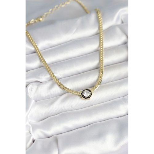 Pirinç Gold Renk Zirkon Taşlı Kadın Kolye - TJ-BKO10601