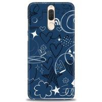 Huawei Mate 10 Lite Kılıf HD Baskılı Kılıf - Notalar ve Kalpler Mavi + Tam Ekran Koruyucu