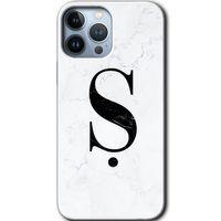 iPhone 13 Pro Max HD Baskılı Kılıf + 9D Tam Ekran Koruyucu - Beyaz Mermer Desenli Ş Harfi