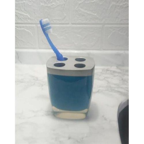 2 Adet Diş Fırçalık Gri Mavi Poliresin 8X4X11Cm Banyo Seti