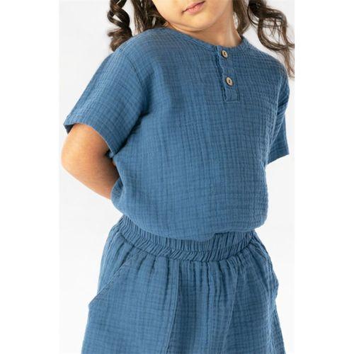 Kısa Kol Batı Yazlık Müslin Kız Çocuk Tshirt İndigo indg