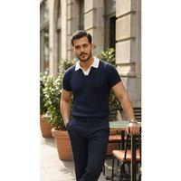 Erkek Desenli Kısa Kollu Triko Tişört - %100 Pamuk Akrilik