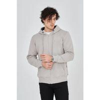 Erkek Kapüşonlu Düz Fermuarlı Hırka - Boyalı Gri