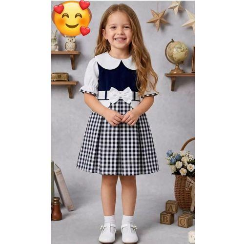 1/4 Yaş Kuğu Yakalı Ekose Çocuk Elbisesi