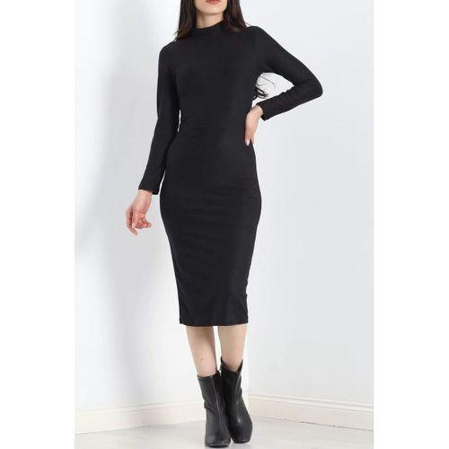 pilelistore Dik Yaka Likralı Süet Elbise Siyah