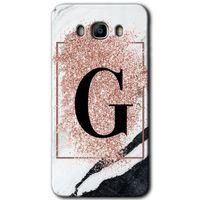 Galaxy J7 2016 Kılıf HD Desen Baskılı Arka Kapak - Pembe Mermer Desenli G Harfi