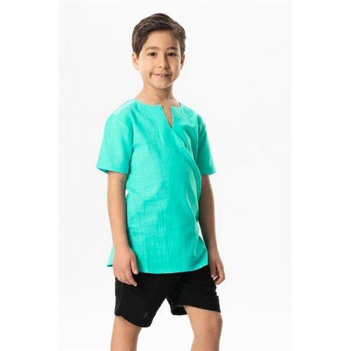 Kısa Kol Şile Bezi Bisiklet Yaka Yazlık Erkek Çocuk Tshirt Su Yeşili 3047