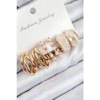 Pirinç İncili Halka Model Gold Renk Kadın Set Küpe