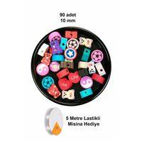 90 Adet 10 mm Polimer Kil Fimo Boncuk Takı Bileklik + 5 Metre Lastikli Misina Hediye - Karışık Renkli
