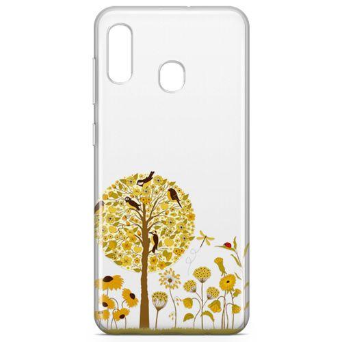 Samsung Galaxy A40 Kılıf Sarı Ağaç Ve Kuşlar Arka Kapak Koruma Desenli Full Koruyucu
