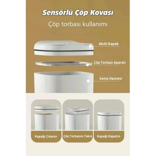 Otomatik Hareket Sensörlü Akıllı Çöp Kovası – 20 Litre Sessiz ve Hijyenik Kullanım