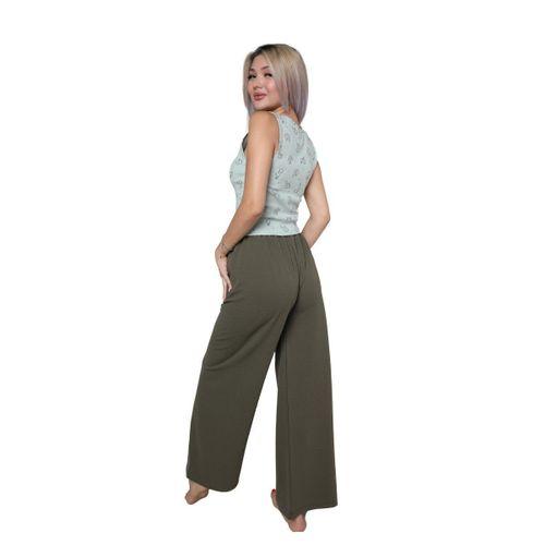 Kadın Kalın Askılı Body Bol Paça Pantolon 2`li Takım Su Yeşili