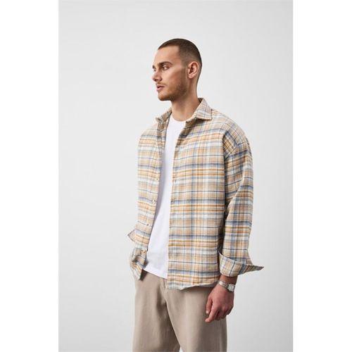 Jasper Relaxed Fit Pamuklu İnce Çizgili Oduncu Erkek Gömlek - Hardal