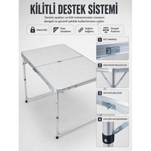 4 Kişilik Katlanabilir Kamp Masası Seti 4 Tabureli 50-65 Cm Ayarlanabilir Yükseklik