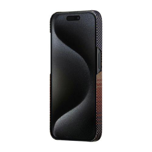 Apple iPhone 15 Pro Max Kılıf M-safe Şarj Özellikli Aramid Fiber Pitaka Tactile Woven Sunset-Moonrise Serisi Sunset Kapak