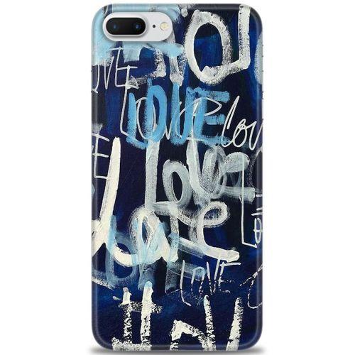 iPhone 8 Plus Kılıf HD Baskılı Kılıf - Love Mavi + Tam Ekran Koruyucu