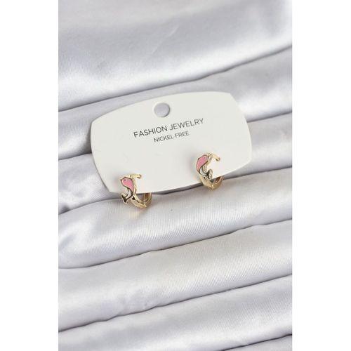 Pembe Yunus Balığı Model Gold Renk Pirinç Çocuk Küpe - TJ-BKP11650