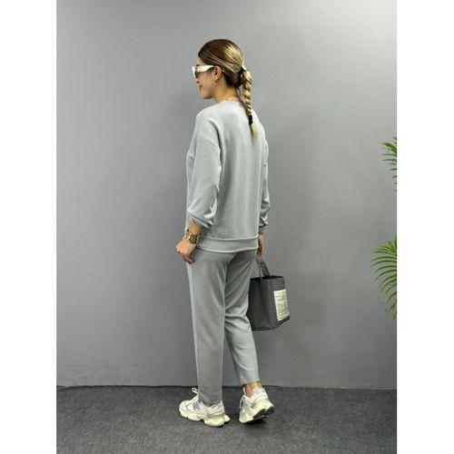 Kadın Uzun Kollu Bisiklet Yaka Viskon Iki Iplik Bluz Ve Pantolon Ikili Takım