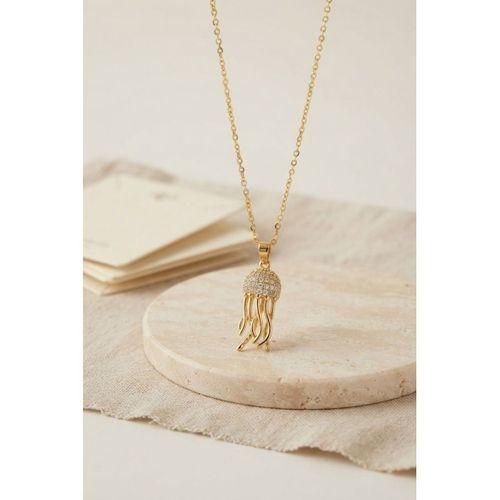 316L Çelik Zincir Gold Renk Zirkon Taşlı Jellyfish Model Kolye