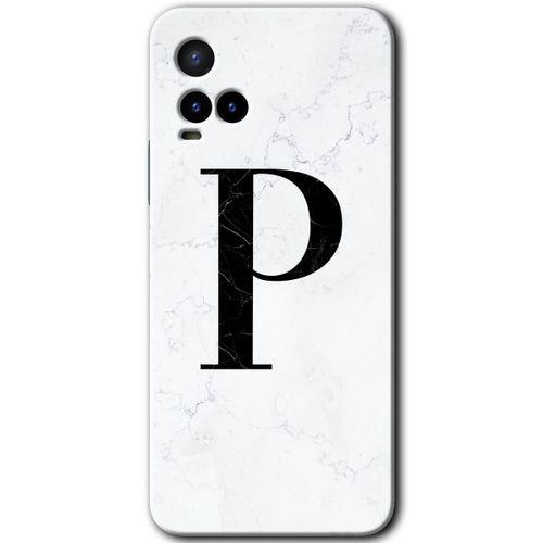 Vivo Y21 Kılıf HD Desen Baskılı Arka Kapak - Beyaz Mermer Desenli P Harfi