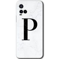 Vivo Y21 Kılıf HD Desen Baskılı Arka Kapak - Beyaz Mermer Desenli P Harfi