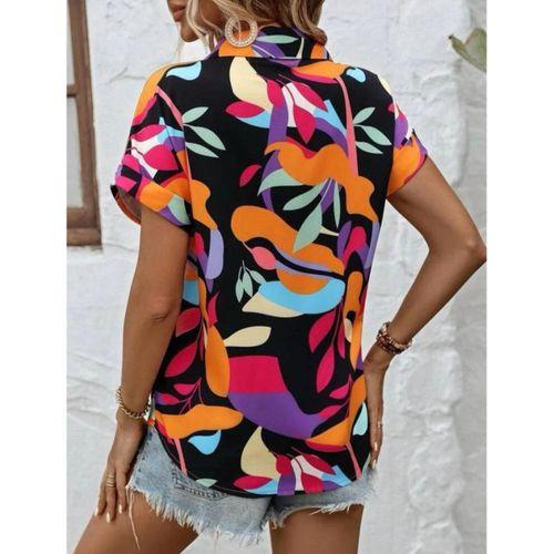 Kadın Moss Krep Kumaş Kısa Kol Çiçek Desenli Gömlek