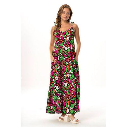 Askılı Viskon Suzan Uzun Yazlık Elbise Soyut Siyah Syt syh