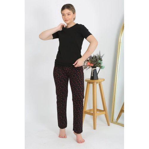 Kadın Kısa Kol Pamuk Penye Pijama Takım Siyah