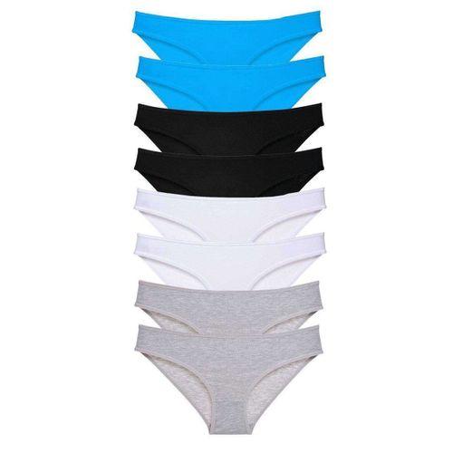 8 Adet Süper Eko Set Likralı Kadın Slip Külot Siyah Gri Beyaz Mavi