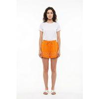 Beli Lastikli Cunda Çift Cepli Yazlık Nakışlı Müslin Mini Şort Turuncu Trnc