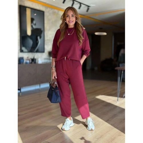Kadın Uzun Kollu Bisiklet Yaka Viskon Iki Iplik Bluz Ve Pantolon Ikili Takım
