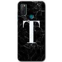 TCL 20E Kılıf HD Desen Baskılı Arka Kapak - Siyah Mermer Desenli T Harfi