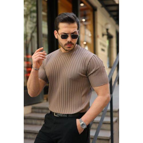 Erkek Fitilli Bisiklet Yaka Kısa Kollu Tişört